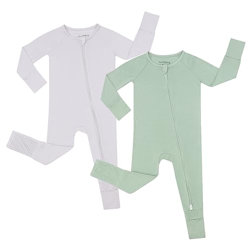 Image of JunNeng Rayon of Bamboo Baby Sleeper with Mittens Cuffts Feet & Non-Slip Design, 2 Way Zipper Pjs Sleep'N Play Romper