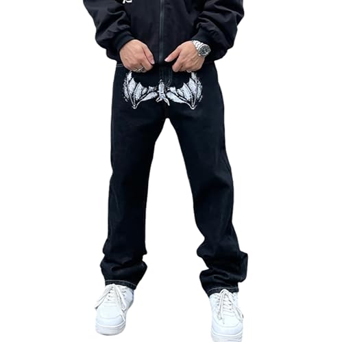 Men's Baggy Jeans Streetwear Fashion Printed Hip Hop Loose Fit Straight Leg Denim Pant Trousers with Multi Pockets2