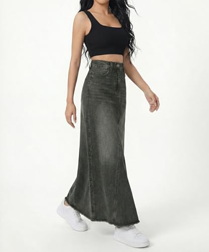 Image of ODDMONKEY Women High Waist Denim Skirt | Skirt for Women | Long Straight Fit Skirt |Long Skirt for Women