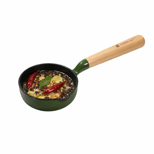 Image of CUMIN CO. Cast Iron Tadka Pan | 10cm| Induction Base Cookware | 10 Years Warranty | Non Toxic Small Tadka Pan for Spice Tempering /Seasoning | Chemical Free Coating | Green