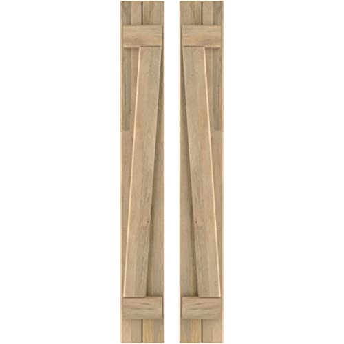 7"W x 46"H Americraft Two Board (2 Batten) Exterior Real Wood Joined Board-n-Batten Shutters w/Z-Bar (Per Pair), Unfinished
