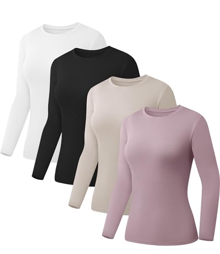 4 Pack Women's Crew Neck Shirts 2 Black 1 White 1 Apricot 1 Pink XX-Large