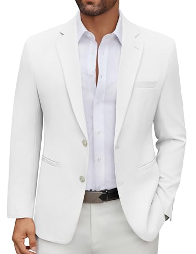 COOFANDY Mens Blazer Casual Sport Coat Regular Fit Two Button Lightweight Business Suit Jacket White
