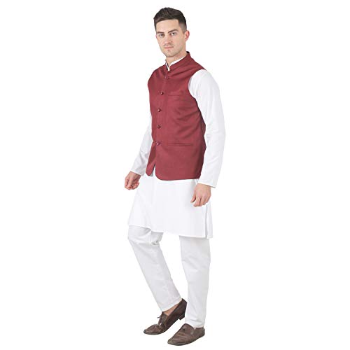 Image of TAHVO Men's Nehru Jacket /Waistcoat /Modi Jacket Cotton Fabric /Men 's 5 Button Nehru Jacket with Hanky Kurta Set