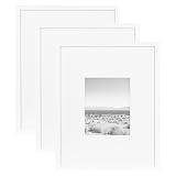Picture of Kate and Laurel Adlynn Coastal Rectangle Picture Frame Set of 3, 16 x 20 matted to 8 x 10, White, Modern Three-Piece Photo Frame Set for Gallery Wall Decor in Living Room Wall Display