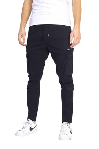 Jean cargo slim en coton homme noir combat multipoches designer