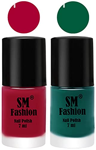 Image of Long Lasting Nail Polish | Nail Paint Combo 7 ml Each) - Set of 2 Dark Magenta-Green