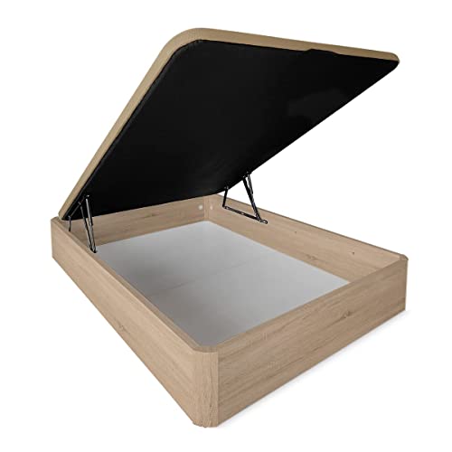 DUÉRMETE ONLINE - Canapé Abatible Madera Gran Capacidad Cajón Grosor 30mm con Tapa Reforzada y Transpirable, 150x190