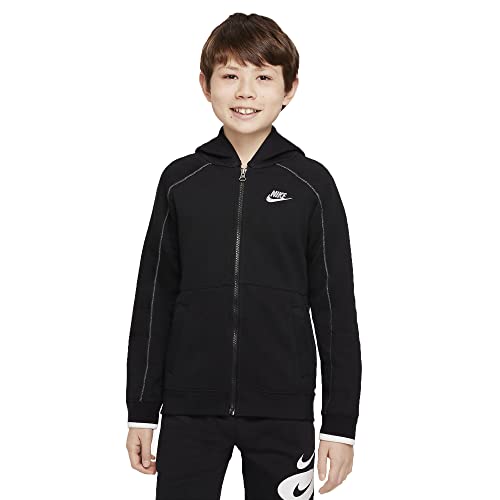 Nike Sportswear Big Kids Boys Fleece Full-Zip Hoodie (as1, alpha, x_l, regular, Black/Smoke Grey/White)