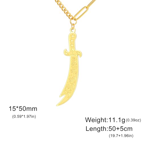 VASSAGO Sword Necklace for Men Women Zulfiqar Sword Necklace Imam Ali Zulfiqar Pendant Arabic Rune Islamic Muslim Jewelry Talisman Amulet Religious Gift