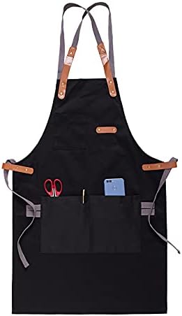 Amazon エプロン おしゃれ 美容師 カフェ風 大きいサイズ 多機能 キャンバス シンプル 前掛け 防汚撥水 ワークエプロン 複数ポケット 作業 職人 キッチン お料理 保育士 シェフ バー キャンプ Diy ガーデニング 業務 アウトドア 男女可 ブラック エプロン