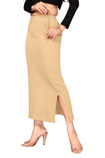 Cotton Blended Lycra Soft Comfy Slim Saree Silhouette Saree Shapewear Side Rope & Bottom Side Slits Petticoat,Skirts for Women & Girl,Shape Wear Dress for Saree