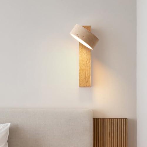 Lampada Da Parete In Travertino Naturale Applique Da Parete In Pietra Wabi-sabi Con Interruttore Applique Da Parete LED In Legno Regolabile A 180° Per Camera Da Letto Soggiorno Corridoio(Natural,A)