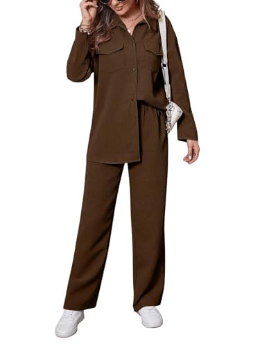 Image of GRECIILOOKS Co-Ord Set for Women | Travel Co-Ord Set | Festive Co Ord Set for Women | Trendy Summer Casual Set | Women's Pajama Set Long Sleeve Button-Down Shirt and Pants | Western Co-Ord Set