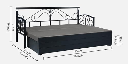 Image of 3 Seater Metal Sofa Cum Bed with Hydraulic Storage | Sofa Set for Living Room, Bedroom, Guest Room| Single Size Convertible Sofa Bed | Comfortable Seating Sofa Grey & Black