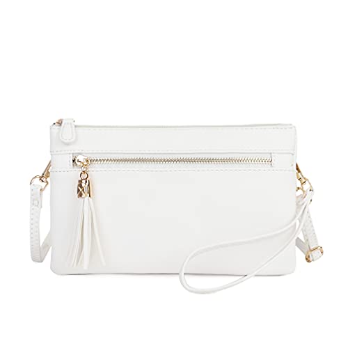 Solene Bolsa tiracolo feminina leve com vários compartimentos, Branco, Small