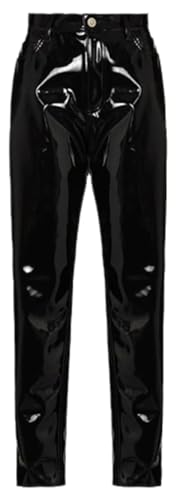 Women's Trendy Faux PU Leather Pencil Pants High Waist Button Fly Ankle-Length Party Trousers