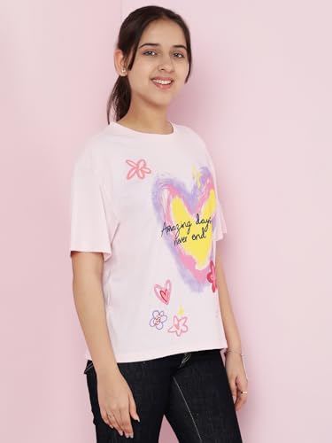 Image of Li'l Tomatoes Girls Crop T-Shirt | 100% Cotton | Graphic Printed Casual Top | Soft & Breathable Summer Wear | 9-16 Years