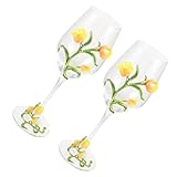 POPETPOP 2 Stück Weingläser mit Hohem Fuß Tulpenförmige Party Weinflöten aus Glas mit Blumendekor Cocktailgläser für Whiskey Wein und Festliche Anlässe