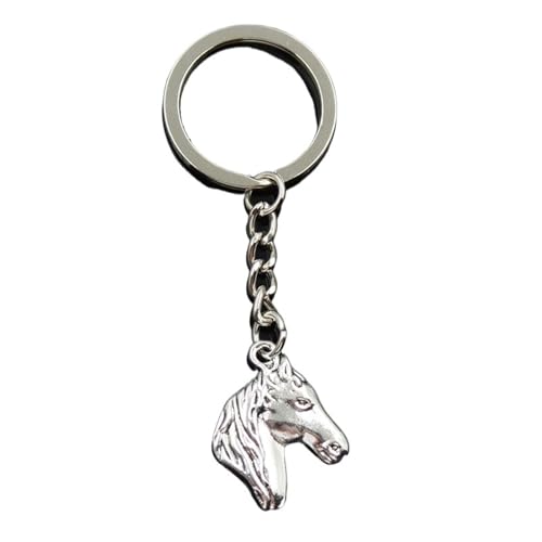 Porte-clés homme en métal ciselé chaîne et médaillon cheval 28x22mm