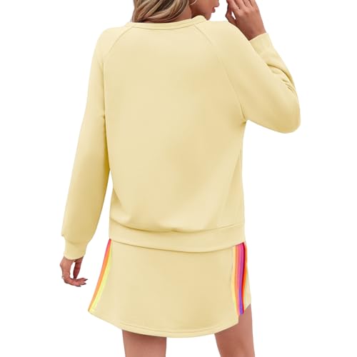 Womens 2 Piece Skirt Sets Trendy Rainbow Striped Long Sleeve Sweatshirt Mini Skirts Sets Matching Sweatsuits Outfits3