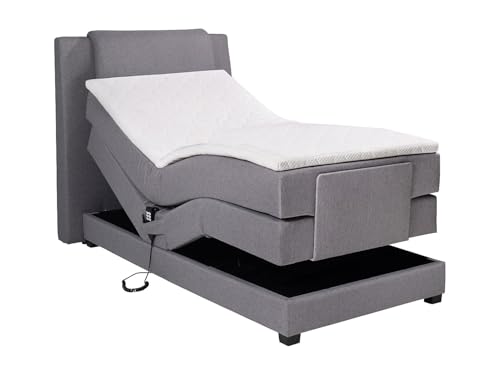 Vente unique Conjunto Completo boxspring cabecero + somieres eléctricos Relax + colchón + sobrecolchón   100x200   Tela   Gris Claro   Castel II de Palacio