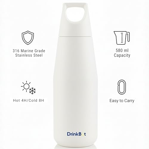 Image of Myst - Double Wall Stainless Steel Water Bottle | Vacuum Insulated | Hot & Cold | Leakproof & Durable | (White, 580 ml)