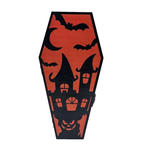 Uqezagpa Boîte à bonbons en bois pour Halloween Home Deck Grande capacité pour fêtes et incidents à thème Pin Halloween Coffer Candy Box