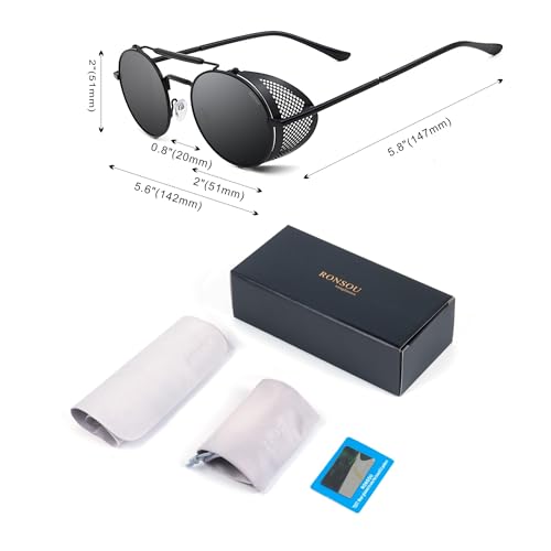 Image of RONSOU Steampunk Style Round Vintage Polarized Sunglasses Retro Eyewear UV400 Protection Matel Frame