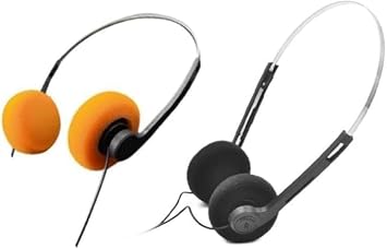 2 Pcs Retro On Ear Headphones, Wired Stereo Headphones, Headphone, Lightweight Portable Headphone with Adjustable Headband, Cassette Player, Over-Ear Orange and Black