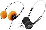Mozff 2 Stück Retro On-Ear-Kopfhörer, kabelgebunden, Stereo-Kopfhörer, leicht, tragbar, mit verstellbarem Kopfband, Kassettenspieler, Over-Ear (Orange und Schwarz)