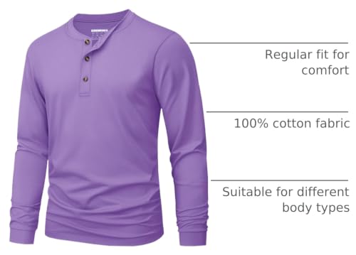 Image of MAGNIVIT Men's Long Sleeve Henley Shirts Cotton 3-Button Spring Casual T-Shirts Solid Color Soft Basic Tops 2026
