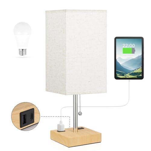 Aooshine Wood Grain Small Table Lamp For Bedroom