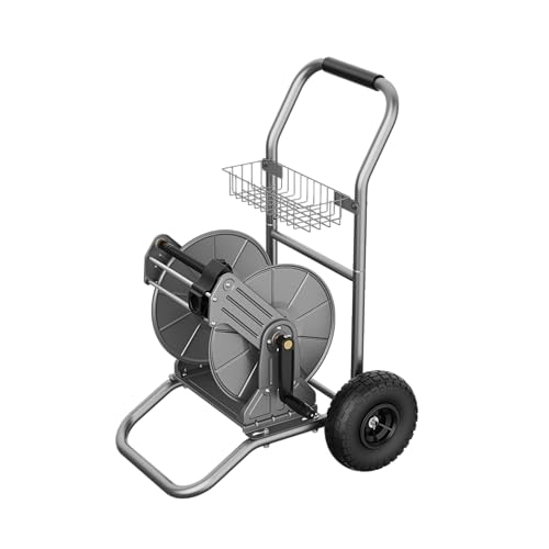 Giraffe Tools Garden Hose Reel Cart with 2 Wheels, Heavy Duty Metal Water Hose Reel Cart, 200 ft of 1/2 or 150ft of 5/8 Capacity, Mobile Hose Reel Cart for Outside