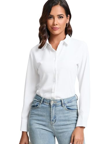 jonivey Womens Stretch Button Down Shirt Long Sleeve Wrinkle-Free Lightweight Smooth Loose Casual Office Work Shirts2
