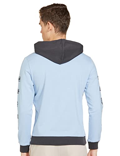 Image of The Indian Garage Co Blue Slim Fit Solid Long Sleeve Pull On Hooded Sweatshirt