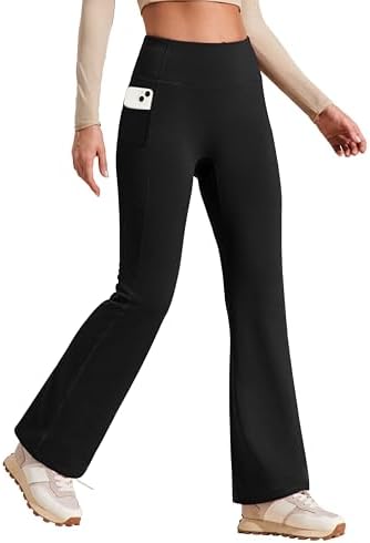 Heathyoga Fleece Lined Pants Women Yoga Pants with Pockets for Women Thermal Pants High Waist Flare Leggings for Winter Black