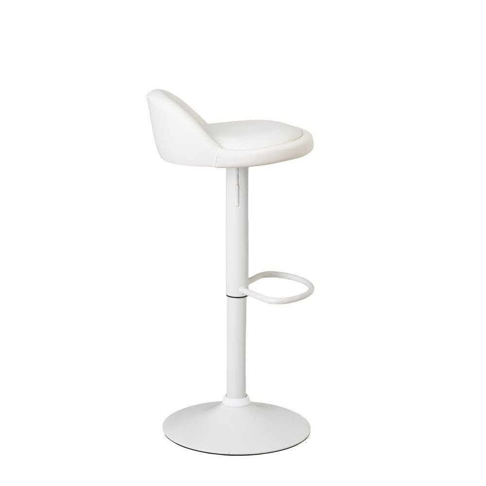 Taburete alto de cocina regulable en altura blanco con respaldo bajo | Asiento redondo y respaldo bajo acolchados y tapizados en polipiel. Altura ajustable de 72 a 92 cm. Resiste hasta 120 kg