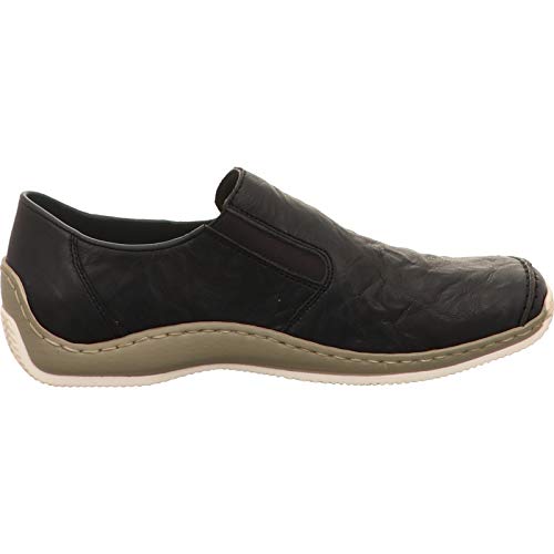 Image of Rieker L1751 Celia Leather Slip-On Women's Shoes - Comfortable High-Coverage Loafers with Elegant Stitch Detailing, Anti-Stress and Flexible Everyday Support