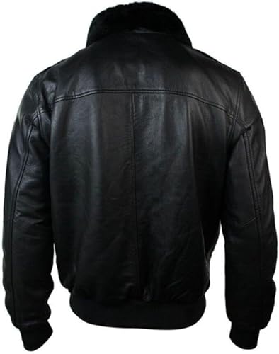 X-ception Aviator Navy G-1 Cockpit Flight Bomber Fur Collar Black Leather Jacket3