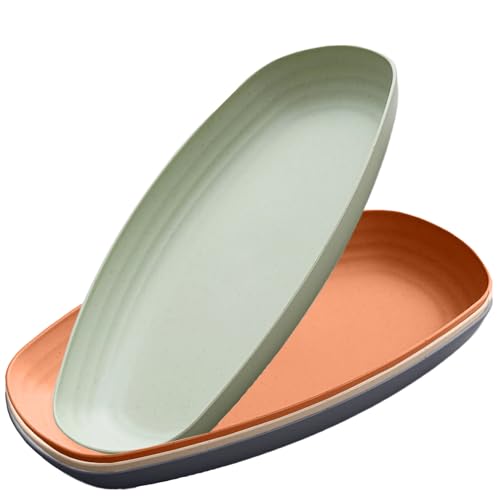 Image of Oval Pasta Salad Serving Plate Fiber Reusable Tableware for Party Steak Pizza Wheat Straw Dessert Dishes Cereal Plate Bpa Free Tray Ceramic Crockery Melamine Large Plate (Random, Pack of 4)