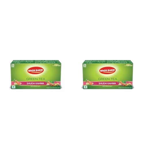 Image of Wagh Bakri Green Tea Shudh Kahwa Tea Bag, 25 Tea Bag*2.5G, 62.5 Grams (Pack of 2)