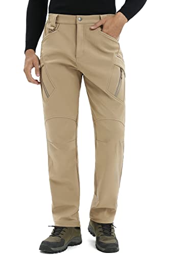 Tacvasen Men's Ski Water Repellent Softshell Fleece Lined Hiking Pants Tactical Trousers Khaki,34 #TOP1