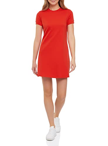 oodji Ultra Damen Lässiges Kleid mit Kurzen Ärmeln, Rot, DE 38 / EU 40 /M