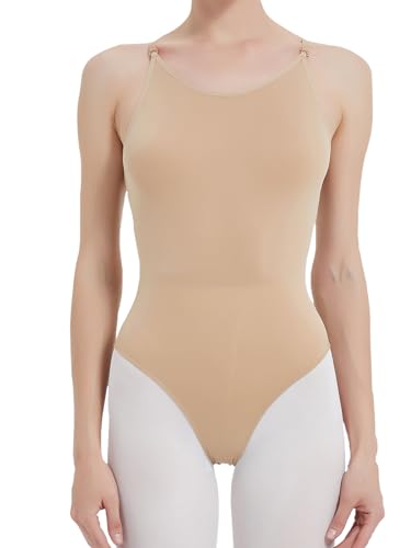 zffriction Ballett Trikot Damen Ballettanzug Camisole Nahtlose Turnanzug BallettKleidung Tanzen Unterwäsche mit Verstellbaren Trägern (M,Nude)
