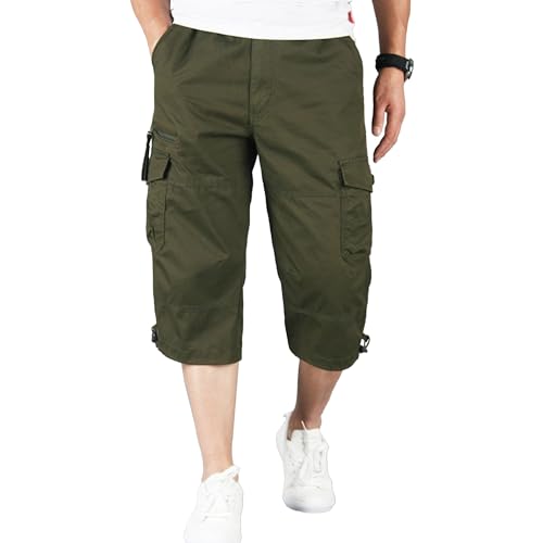 Reviews de Color Verde Militar los mejores 5. 47 Pantalones Cortos Cargo 3/4 para Hombre, elásticos, Holgados, de algodón, Informales, para Correr, de Sarga, Largos por Debajo la Rodilla con 7 Bolsillos, Color Verde Militar,...
