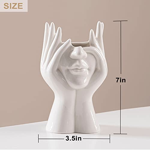 Nadong Ceramic Face Vases,White Flower Vases For Decor, 3.5" W X 7" H Modern Vase,Decorative Vase Centerpiece For Flowers Table Shelf Living Room Office Bedroom (Shy Face) #TOP5