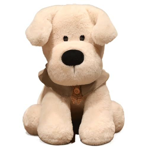 Muñeco de cachorro de peluche de Labrador, juguete de perro de dibujos animados decorado con babero for decoración interior del hogar, regalo de cumpleaños for niños y adolescentes(Brown,22cm/8.7in)
