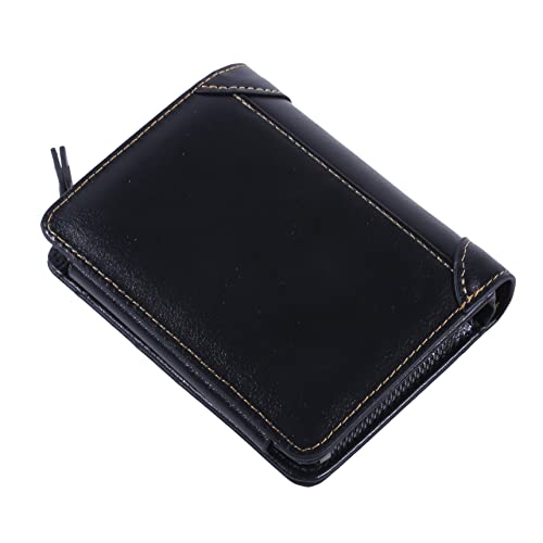 Men's Short Wallet Multi-card Tri-fold Zipper Coin Purse Casual Card Bag,Black3