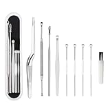Gatuida Kit Limpiador De OíDos De 8 Piezas Con Pinzas Y Cucharas De Acero Inoxidable Mango Antideslizante Estuche PortáTil Para ExtraccióN Y Masaje De Cerumen En Casa